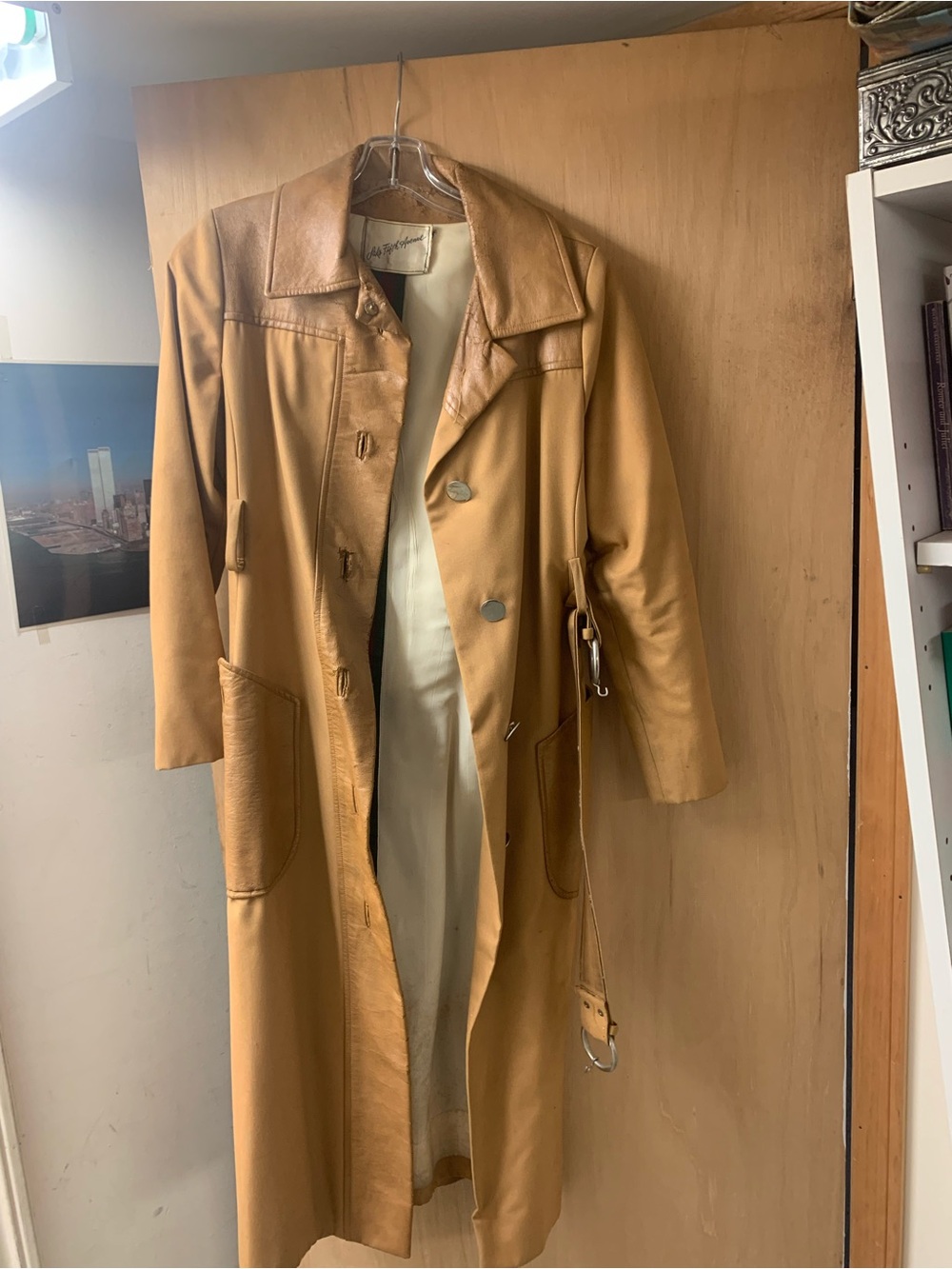 Vintage Saks 5th Avenue Camel Leather Tan Trench Coat